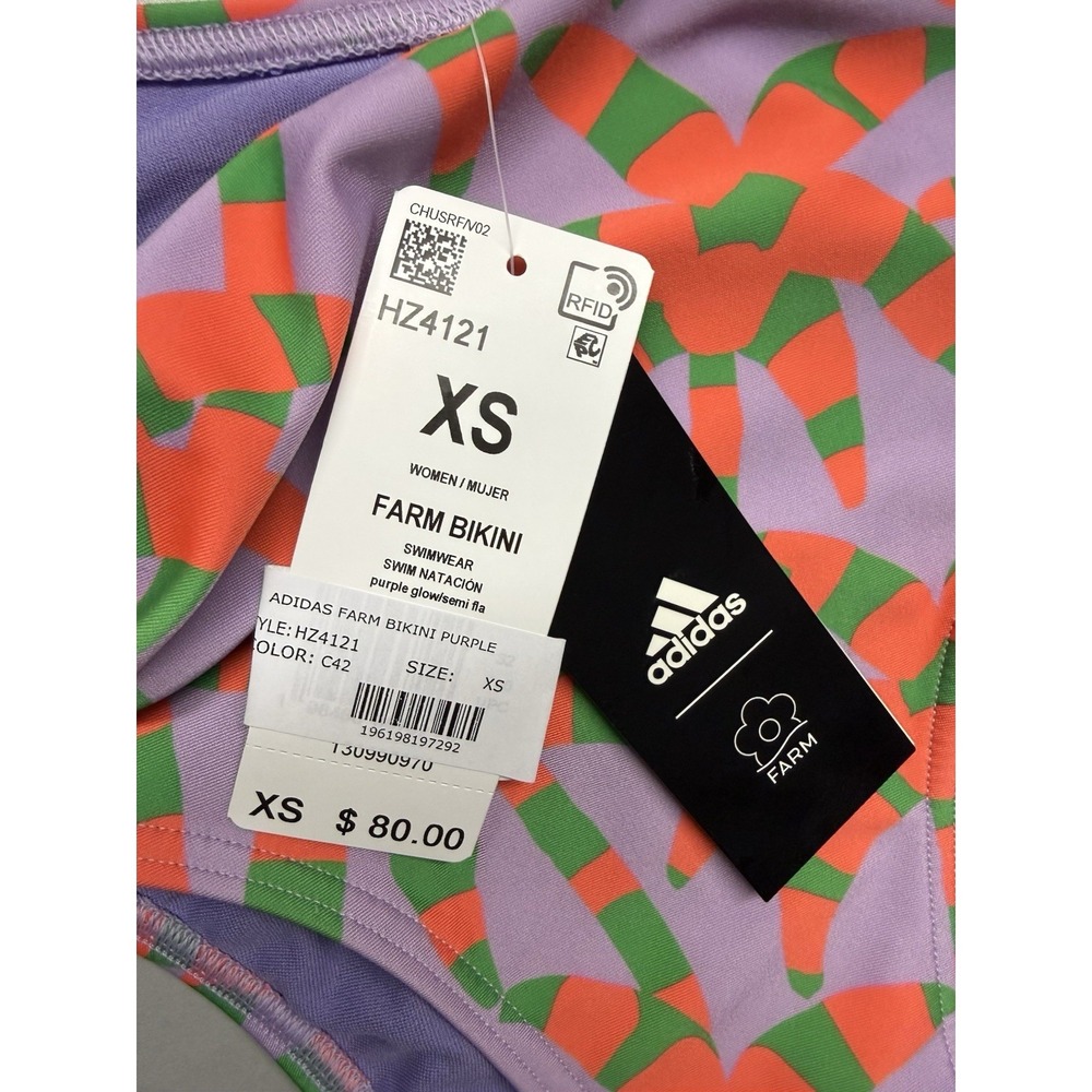 Adidas x FARM Rio Tropical Palm Tree Bikini Set Purple Green Orange XS NWT - Picture 9 of 12